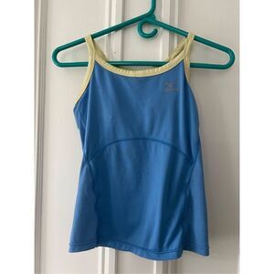 Mizuno blue bike tank with pale yellow straps S